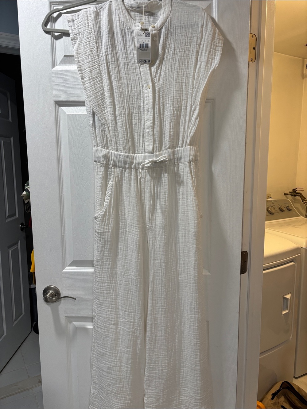 Mango White Gauze jumpsuit with Button Front